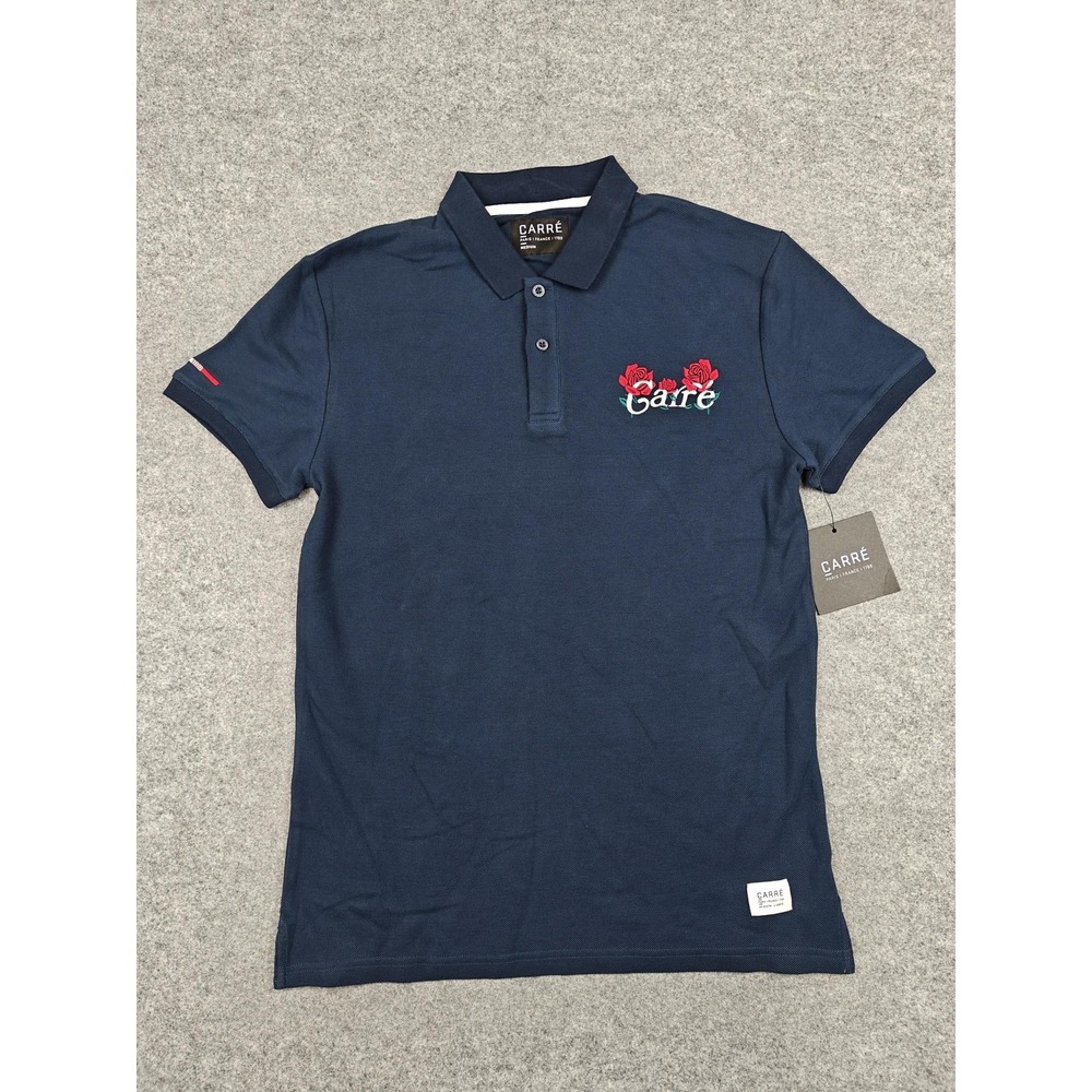 CARRÉ Polo Shirt Mens Medium Blue Cotton Short Sleeve Embroidered Casual New‎